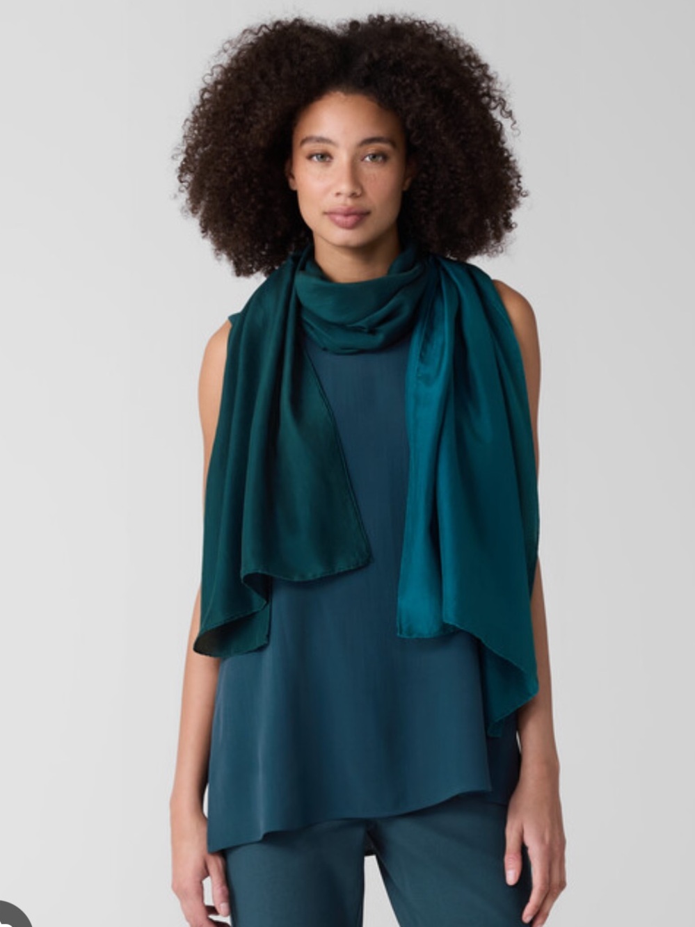 Eileen Fisher Teal Hand-dyed Silk Scarf
